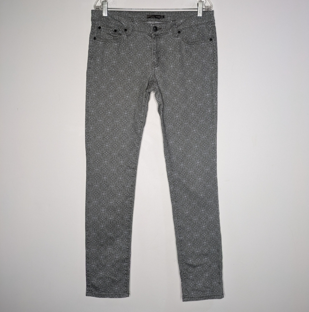 Prana Grey Spain Kara Geometric Print  Cotton Blend Skinny Jean 10